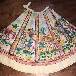 Vintage Willi Smith Cotton Equestrian Southwestern Horse circle Skirt NWT